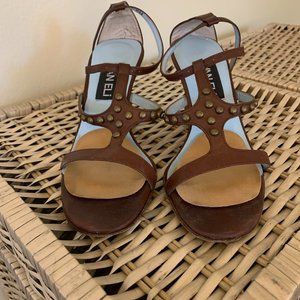 Vaneli Heeled Strappy Wedge Sandals with Metal Studs - 6M Brown